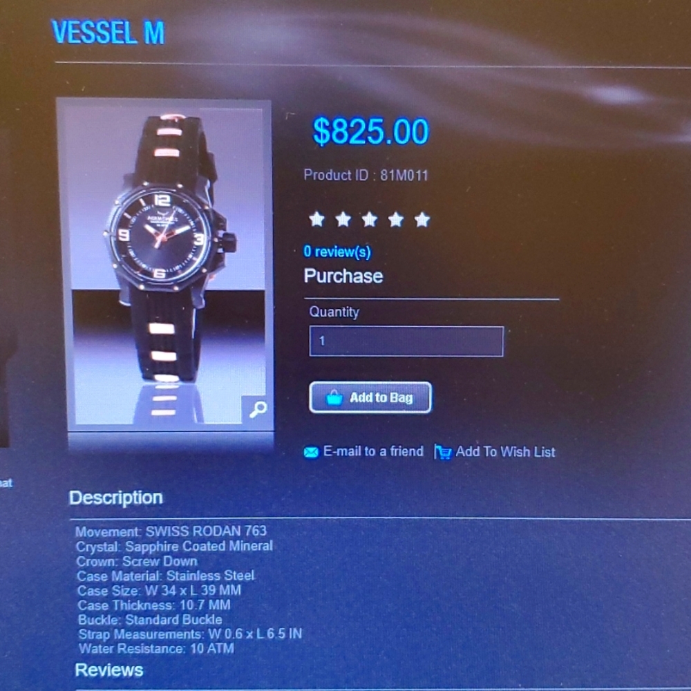 Aquaswiss water resistance men's watch, black with copper accents
